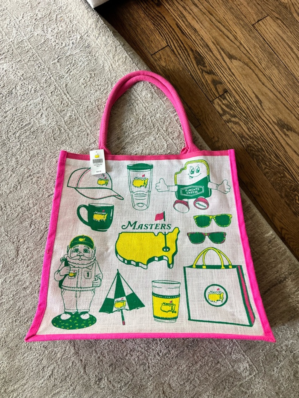 Masters Pink-Trimmed Tote with Green & Yellow Graphics